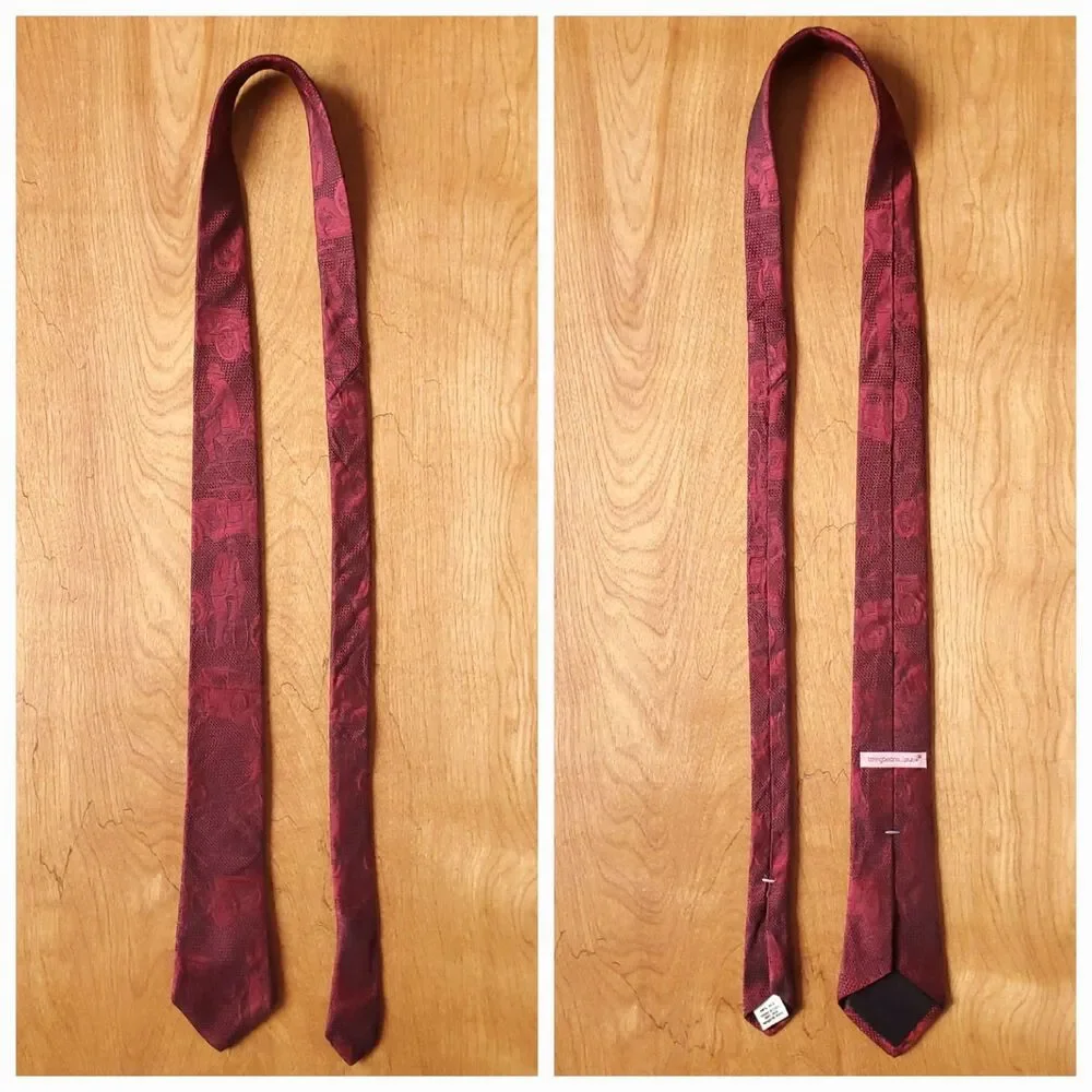 Vintage Silk Tie Antique Cars Bicycles Red Black 2.75 x 55 Stringbeans Plus - Picture 7 of 7
